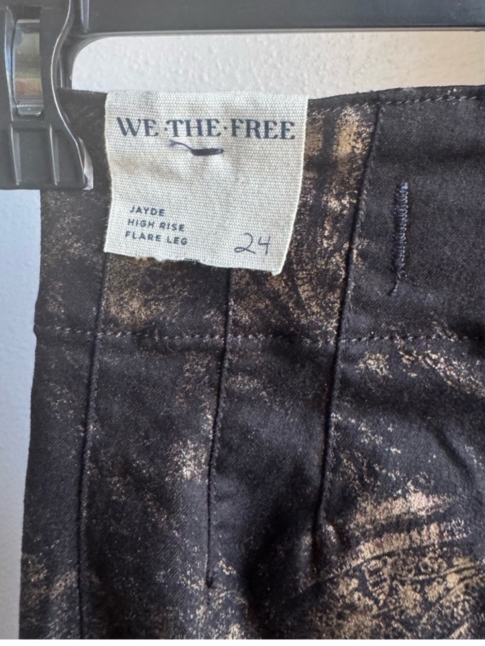 Free People Jayde Metallic High Rise Flare Leg Jeans In Black Tie Size 24 - Picture 10 of 14